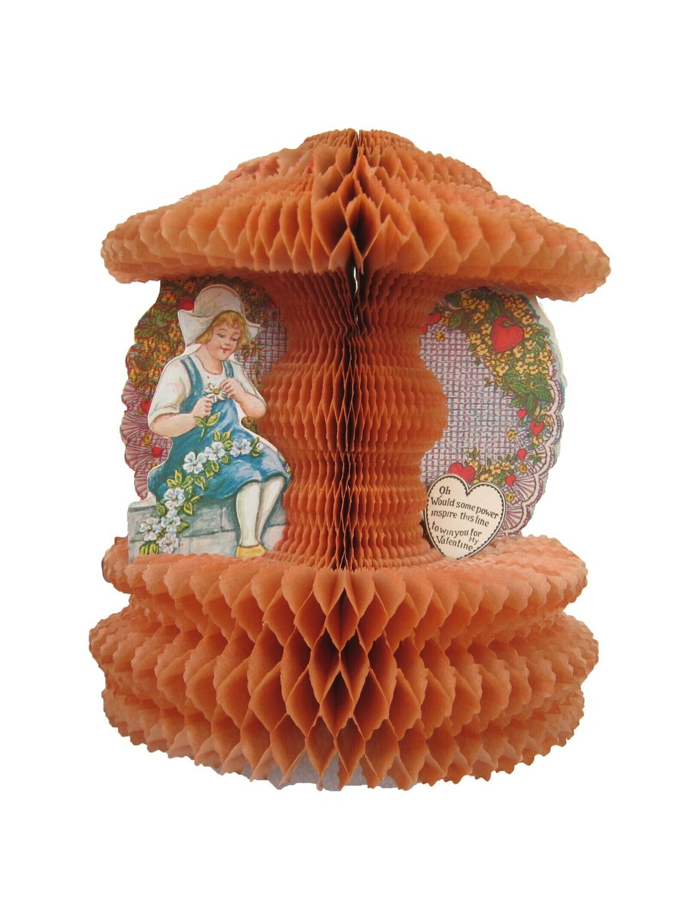 Vintage Valentine Beistle Honeycomb Paper Puff Dutch Girl Flower Wreath 1920-30s